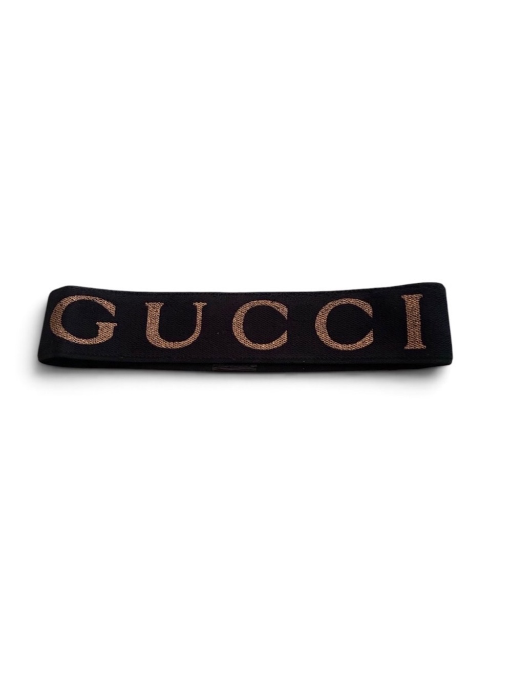 Gucci Black Headband with Metallic Beige Logo NWOT